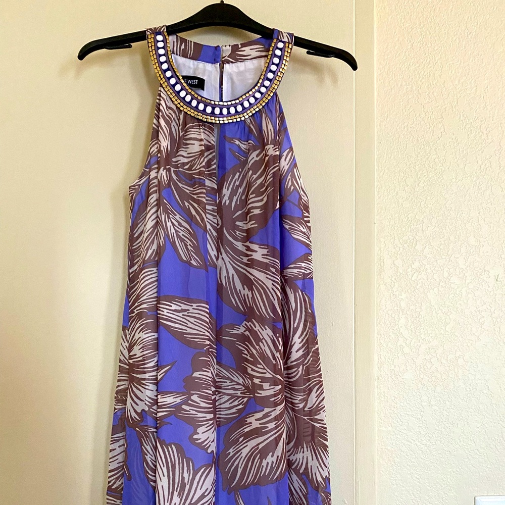 Lilac Nine West dress with beaded collar detailing.